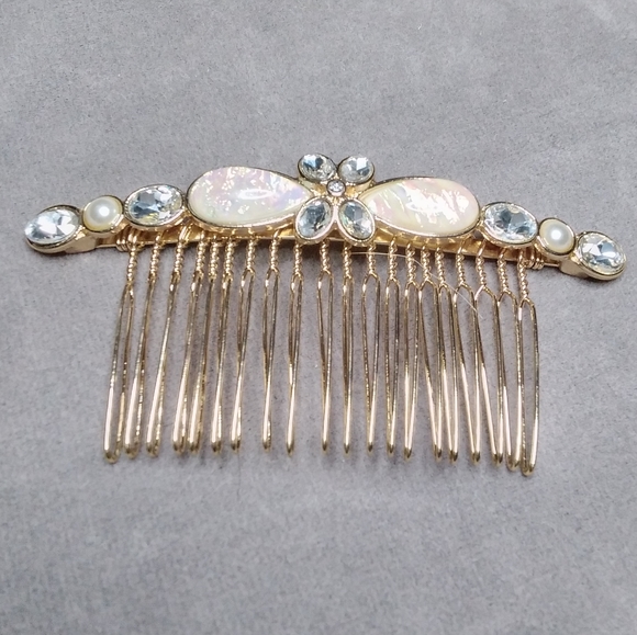 Gold opal hair comb teardrop earring jewelry set - Picture 3 of 12
